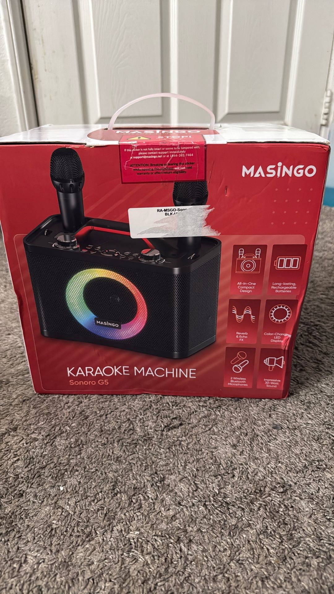 MASINGO New Karaoke Machine for Adults and Kids with 2 Wireless Microphones, Portable Bluetooth Singing Speaker, Colorful LED Lights, PA System, and T