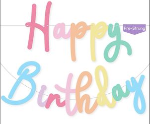 NEW Happy Birthday Banner | Cursive Birthday Sign for Party Decor, Backdrop | Pre-strung Paper Banner for Rainbow Party Decoration (Rainbow)