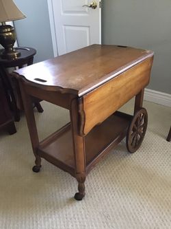 Vintage Antique drop leaf table cart (Rolling and folding decorative table)