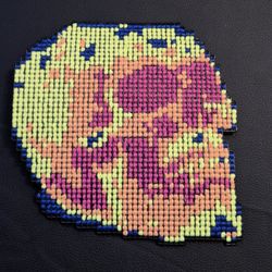 Handmade Yarn Cross Stitch Neon Skull Wall Art