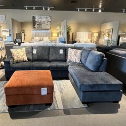 Blue 2pc Chaise Sectional Couch