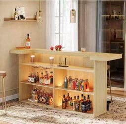 J0514AB 70.9" Bar Table, Modern Liquor Cabinet with 4-Tier Storage Shelves