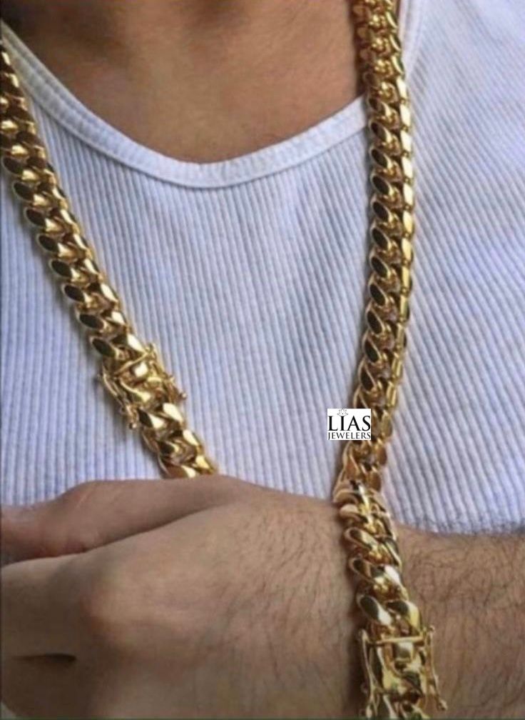 New 18k Yellow Gold Cuban Link Chain And Bracelet