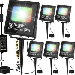 Low Voltage Landscape Lighting Kit with Transformer RGBW Color Changing Landscape Lights IP66 Waterproof Led Outdoor Flood Lights for House Yard Tree 