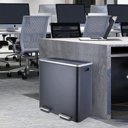 
New AthLike 60L -16 Gal- Dual Trash Can Stainless Steel Kitchen Garbage Can Double Compartment