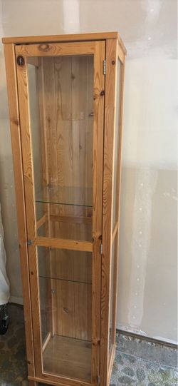 2 Tall Pine Wood Glass Display Cabinet