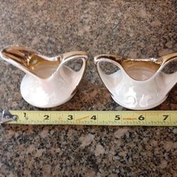 Iridescent glaze and gold mini sugar bowl and creamer.
