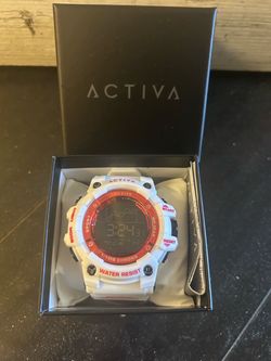 Activa white watch with red dail