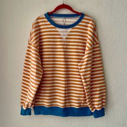 Free People We The Free Classic Striped Oversized Crewneck Tangerine S