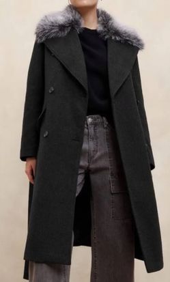 Banana Republic Removable Faux Fur Collar Coat In blue Heather 