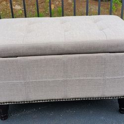 Beige Upholstered Tufted / Nailhead Storage Ottoman Bench

