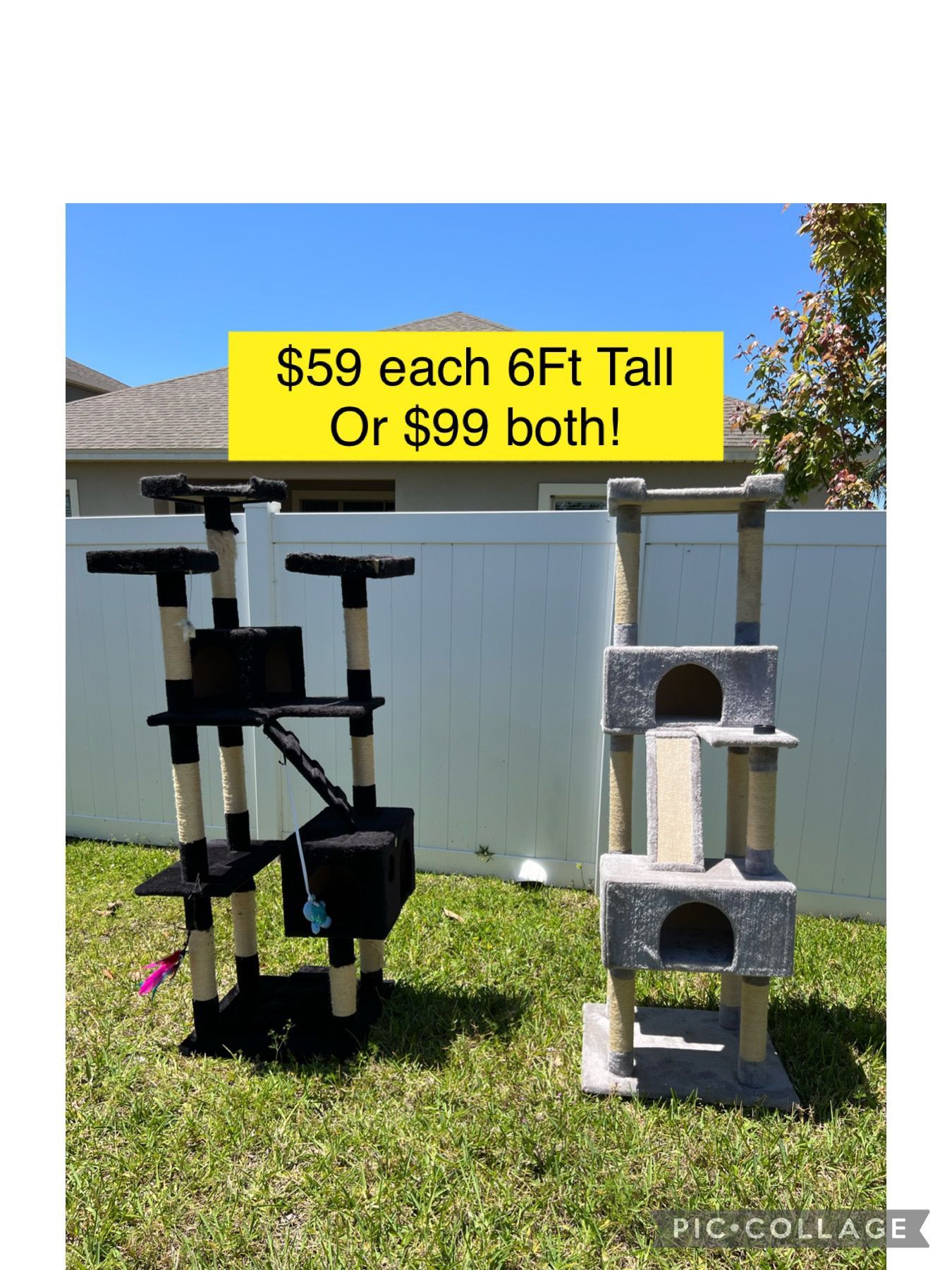 Cat tower, Gray & Black bScratching Post Cat Furniture - 6 FT Tall $59 each or $99 both / Torres gato