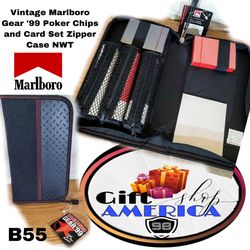Vintage Marlboro Gear '99 Poker Chips and Card Set Zipper Case NWT B55