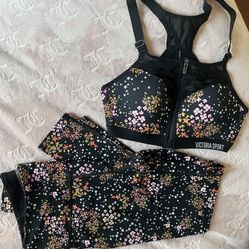 Victoria Secret Floral Tight Leggings And Sports Bra Set