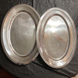 Two Stainless Steel Serving Platters