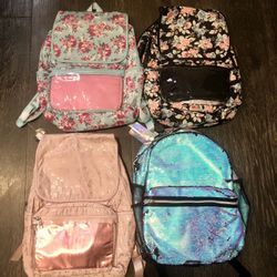 Flower And Unicorn Backpack Come With A Organization Pouch. Blue Sequin Backpack Turns Black.