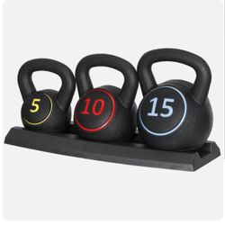 3-Piece Kettlebell Set Fitness Strength Training Exercise And Base Rack Indoor