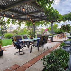 7 pc Outdoor Dining Set - Glass Table + 6 Chairs