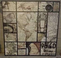vintage america world map canvas art collage 40" x 40" in