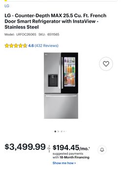 LG-Counter-depth Max 25.5. French Door Smart Refrigerator 