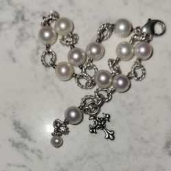 Silver An Pearl Rosary Bracelet 