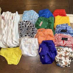 12 Baby Cloth Diapers: Petit Crown, Chelsea Perry, Bare And Boho plus 12 Inserts plus Swim Panties 