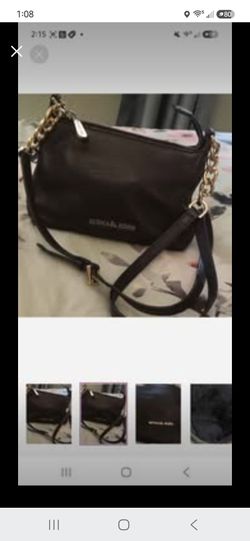 Michael Kors Black Pebbled Leather Crossbody SMALL Purse Gold Accents
