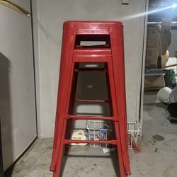 2 Red Metal Stools 