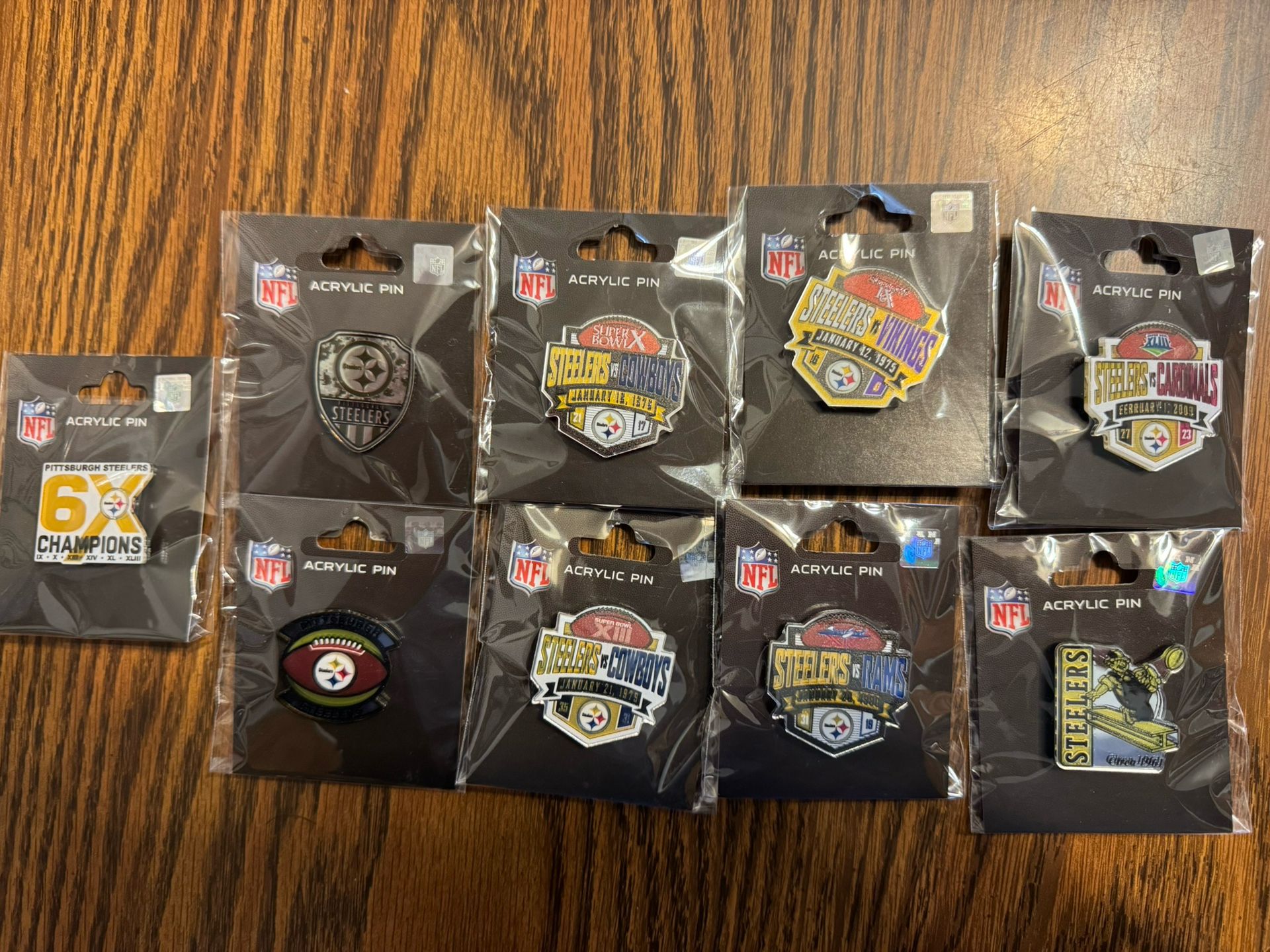 Pittsburgh Steelers NFL Acrylic Pin Set Including Super Bowl Championships Football Brand New