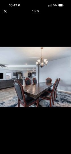 Dark Wood and Leather Dining Room Set