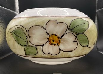 A vintage, hand-painted glass globe lamp shade or rose bowl/vase
