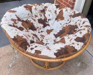 Papasan Chair with Cowhide Print Cushion