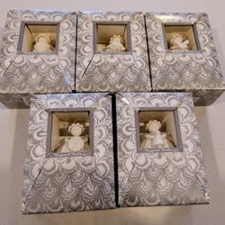 Vintage Retired Margaret Furlong 3" Bisque Porcelain Angel Ornament Set 2
