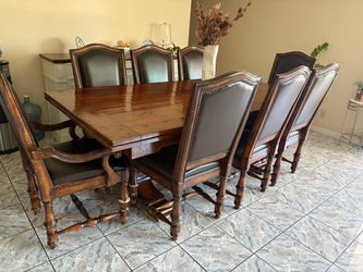 Solid Wood Dining Table Set with 8 Chairs