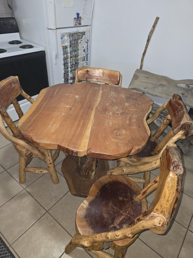 Live Edge Table Bench 5 Chairs
