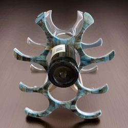 Silver And Teal/ Blue Inlay 9 Bottle Wine Rack 