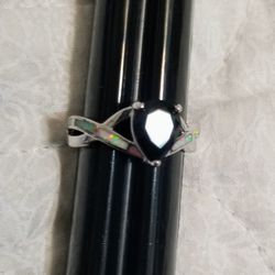 925 Silver And Black Onyx Gemstone Ring Size 6