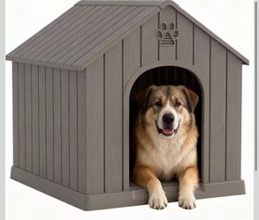 C) Outdoor and indoor dog house for large dog house, waterproof polypropylene material with vents and raised floor, easy to assemble and clean (classi