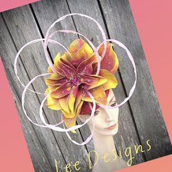 Lee designs-Derby Hats & accessories summer heat fascinator.. lots of sparkle… ombre of yellows & pinks…with gorgeous bright gemstones!!-$175/picked u