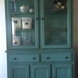 Teal China Cabinet - Two Pieces For Transport