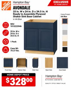 🔵 ⚫️ Hampton Bay Avondale Shaker Sink Base Cabinet (black & blue available)