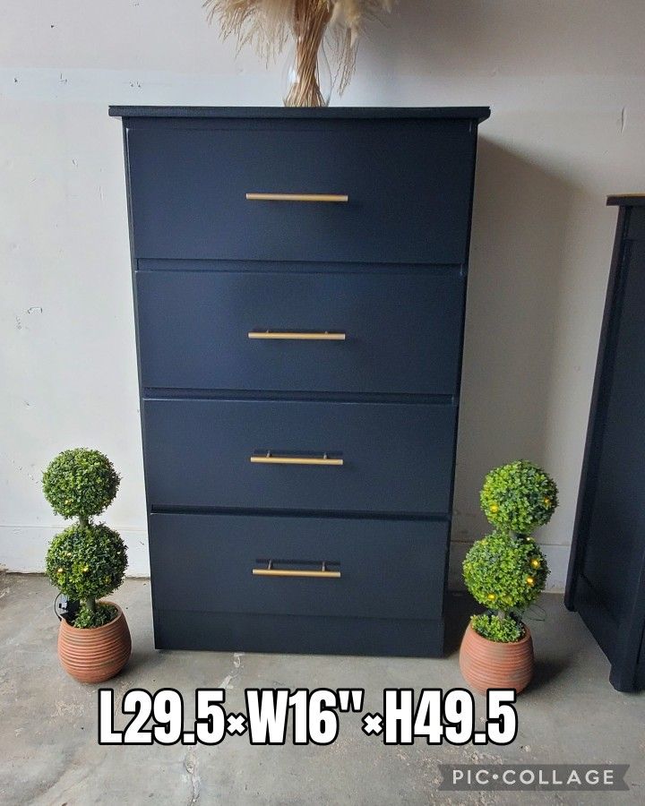 Chest Dresser Tv Media Entryway Table Refinished Black And Gold Pulls 