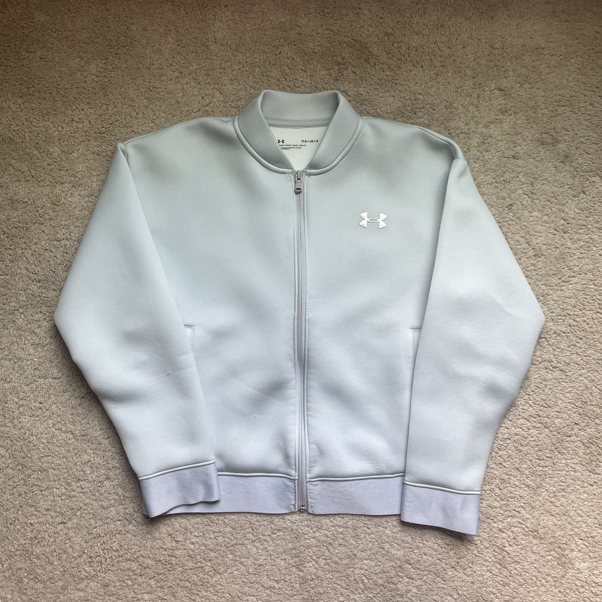 white/light blue under armour zipup