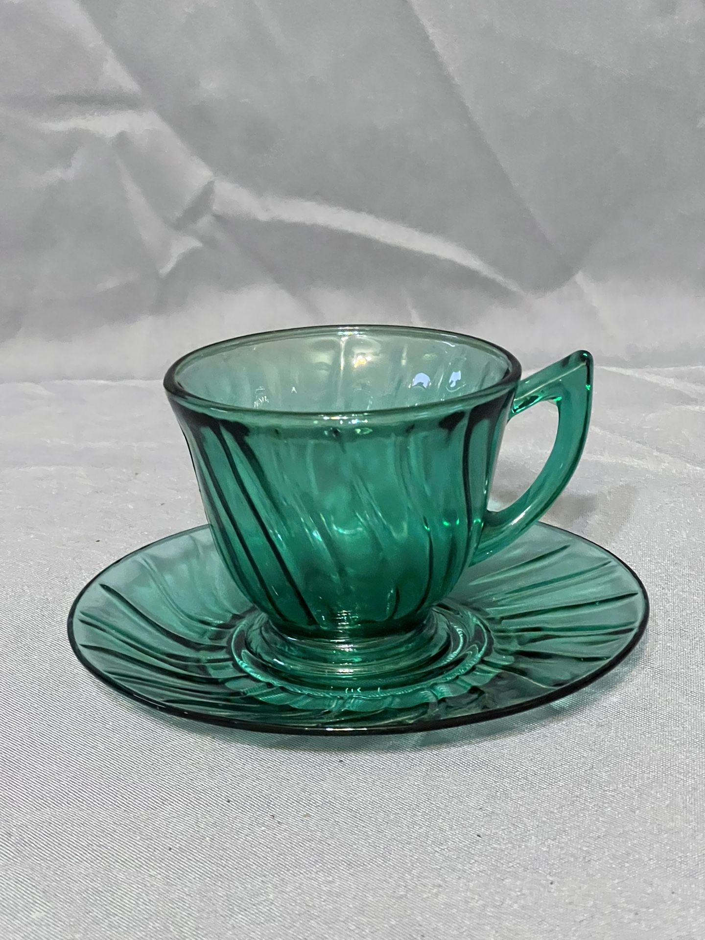 Vintage Jeannette Glass Ultramarine Swirl Cup & Saucer