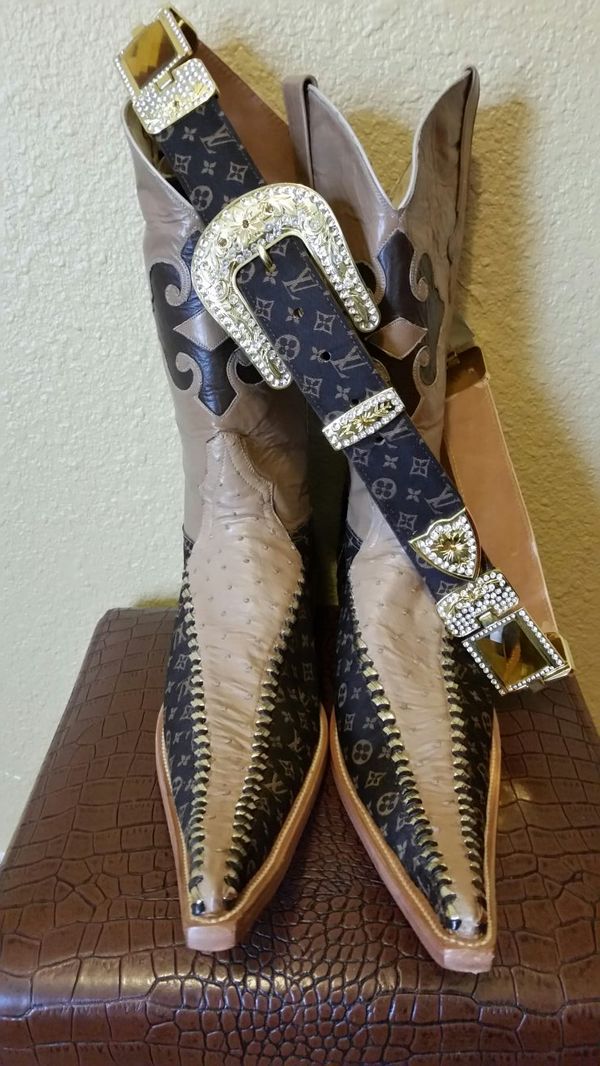 Brand New Men's AVESTRUZ / LV LOUIS VUITTON Cowboy Boots c/ Belt for