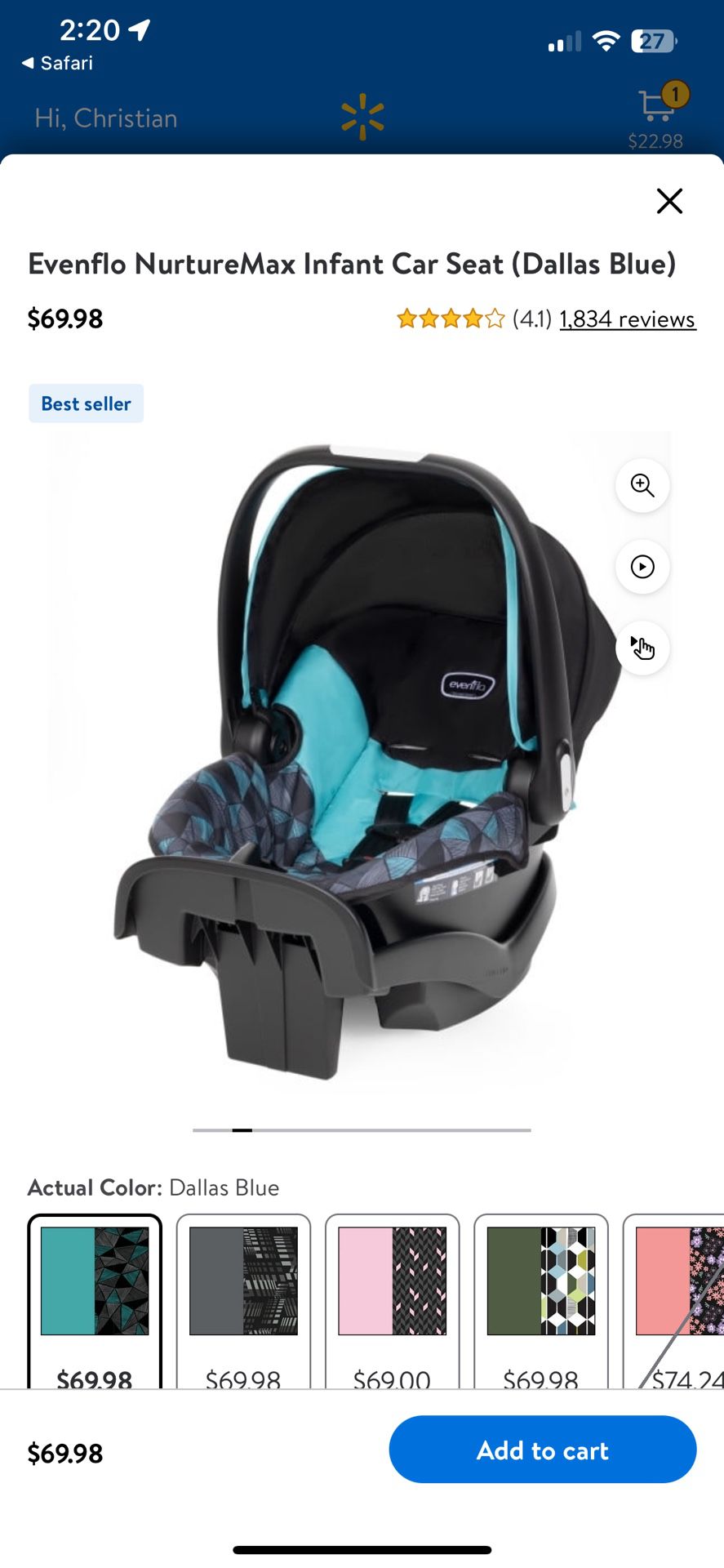 EvenFlo Nurture max infant car seat