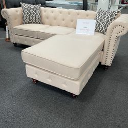 Sectional Ivory Color Fabric 