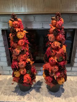 Celebrate Together Fall Artificial Leaves & Pumpkin Topiary Decor (Set of 2)