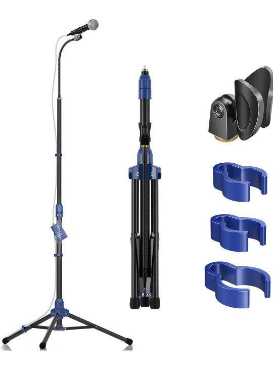 Fully Foldable Mic Stand with 360° Gooseneck Arm, Anti-Tip Heavy Duty Collapsible Mic Stand, Microphone Stand with Sturdy Tripod & Boom Arm for singin
