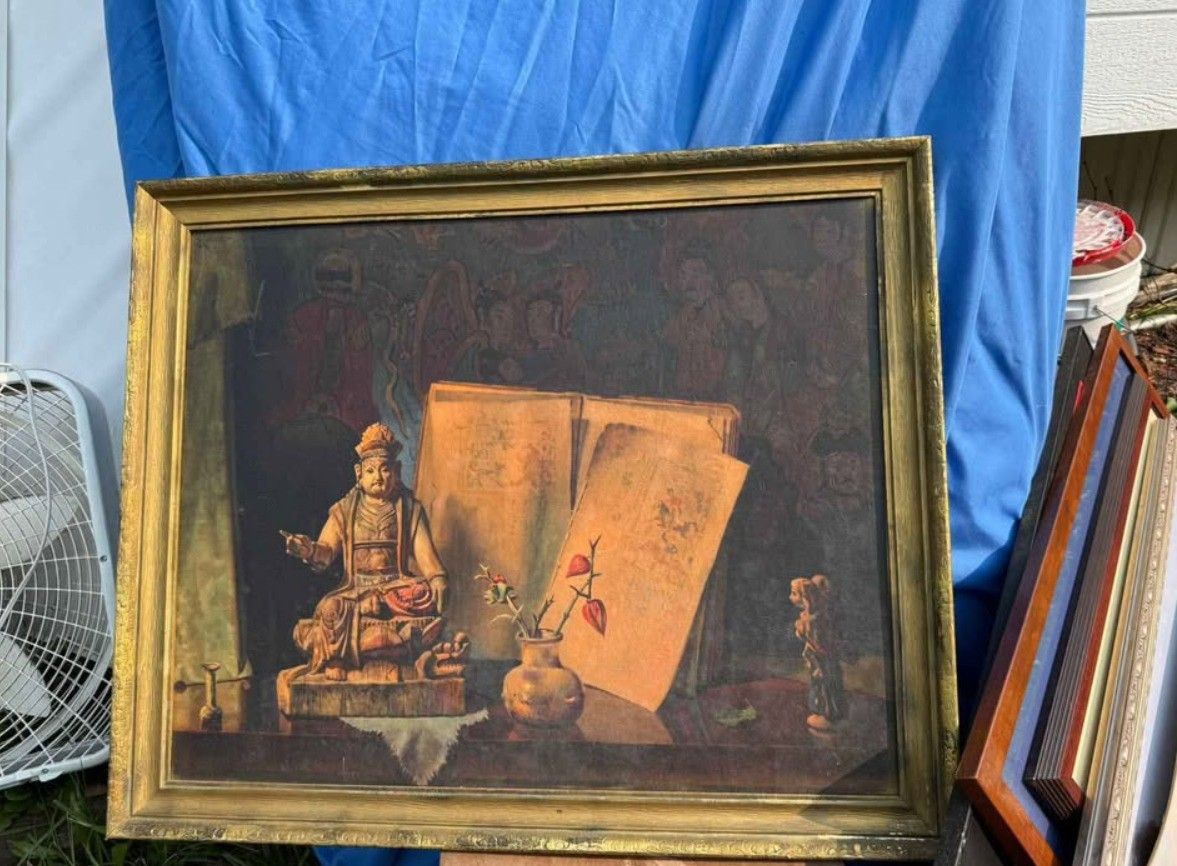 Oriental Decorative Painting – Antique Style with Buddhist Figure
